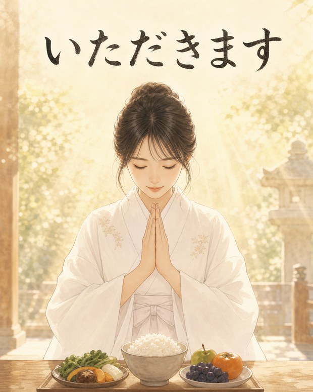 「いただきます」と祈りを捧げる女性